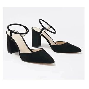 Marc Fisher Black Pointy Toe Pumps with Ankle Straps -Velise Sz 10